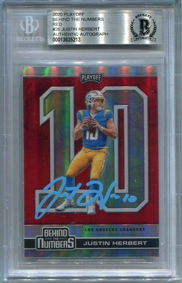 2020 Playoff Behind the Numbers Red Justin Herbert Rookie Beckett Authentic Auto - Image 1 of 1