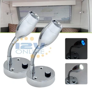 2X 12V RV LED Flexible Reading Lights Bedside Wall Mount Boat Cabin Map Lamp - Picture 1 of 7