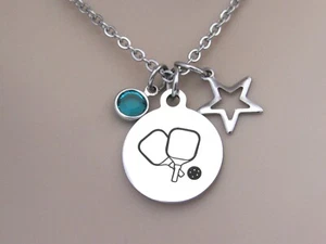 Pickleball Necklace with Star & Birthstone, Pickleball Jewelry, Love Pickleball - Picture 1 of 6