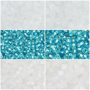 Miyuki 11/0 Japanese Seed Beads - S/L Aqua, Trans Matte White, Trans AB Crystal - Picture 1 of 7