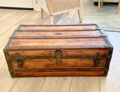 19th Century Crouch & Fitzgerald Antique Steamer Trunk Chest New York 33" Cover