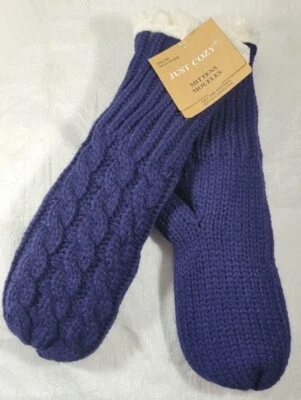Just Cozy Cable Knit Super Soft Sherpa Lined Mittens - Blue - One Size - Изображение 1 из 3