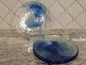 Schönes 4er Set BLAUE Swirl Kunst Glas Teller 8" - Bild 1 von 9