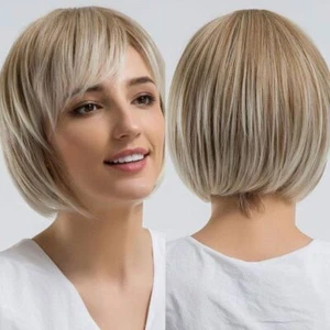 Women Synthetic Short Straight Bob Wig Blonde Mixed Heat Safe Natural Hair Wigs - Picture 1 of 9