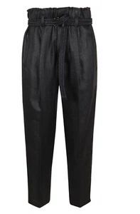 Brunello Cucinelli Linen Pants Black Elastic Waist Pull On Relaxed Luxury Size 4 - Picture 1 of 8