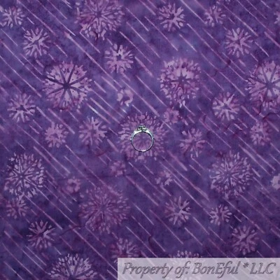 BonEful Fabric FQ Cotton Quilt Purple Tonal Batik Shade Snowflake Flower Stripe - Image 1 of 4