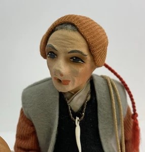 Papier Mache Doll Man w/ Pipe Felt Body 8 1/2” International ? Unknown Maker - Picture 1 of 9