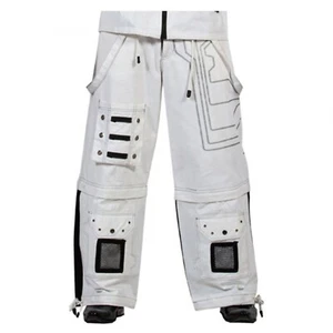 Puritues Men Gothic Fashion White Black Straps Trousers Gothic Punk Rock Pants - Picture 1 of 4