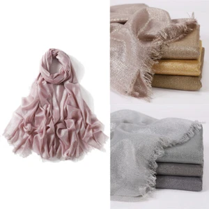 Mujer Musulmana Cabeza Flash Hijab Bufanda Sólida Shimmer Shawls Correa Envuelta - Picture 1 of 36