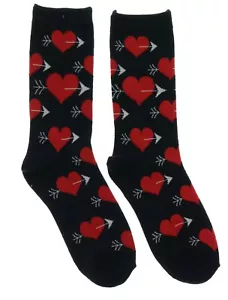 K. Bell Women's Crew Socks Valentine Red Hearts Arrows Shot Through Heart 9-11 - Picture 1 of 4