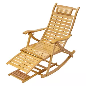 Gartenliege Sonnenliege Bambus Schaukelstuhl Liegestuhl verstellbar Holzliegen - Bild 1 von 12