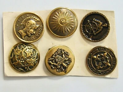 6 VINTAGE METAL BUTTON LOT - DISPLAY CARD - ZODIAC - IVY - ROMAN SOLDIER - STAR - Image 1 of 4