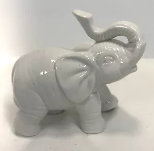 Estatua de elefante de cerámica vintage de mediados de siglo esmaltada grande baúl blanco - Imagen 1 de 5