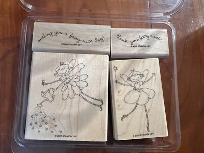 Stampin Up! Juego de 4 estampillas de goma montadas en madera "Fairy Nice", 2005. b4 Foto 1 de 3