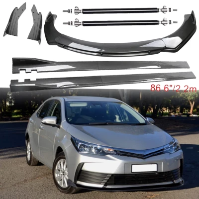 For Toyota Corolla H Carbon Fiber Front Bumper Lip Spoiler 86.6" Side Skirt Kit - Image 1 of 4