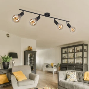 Lampada da Soggiorno Plafoniera Metallo Nero Vintage 4 Fiamma E27 - Foto 1 di 9