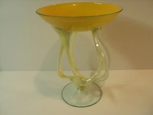 Compote, Hand Blown Art Glass, Jellyfish looking. Yellow, large piece. Unique - Picture 1 of 7