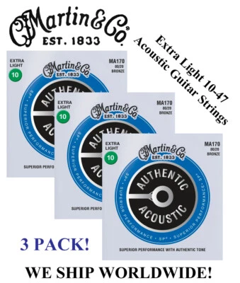 **3 SETS - MARTIN MA170 ACOUSTIC GUITAR STRINGS EXTRA LIGHT 80/20 (WAS M170)** - Image 1 of 2
