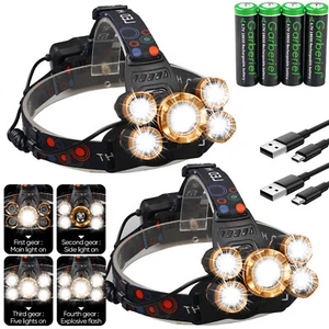 1-2 Pack USB Rechargeable LED Headlamp Headlight Head Torch Light Flashlight - Picture 1 of 13