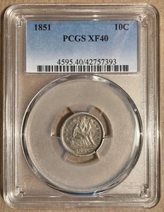 1851 PCGS XF40 Liberty sitzender Dime 10c - Bild 1 von 2