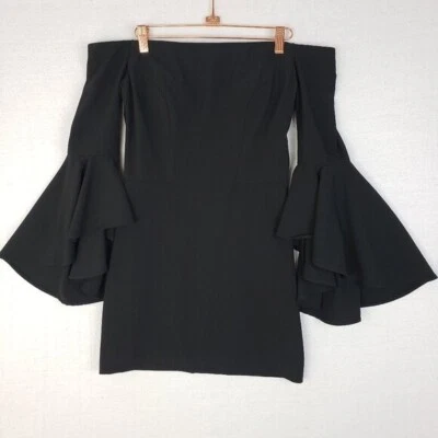 Faviana Glamour Mini Dress Black Off-Shoulder Flared Ruffled Sleeves size 4 - Image 1 of 4
