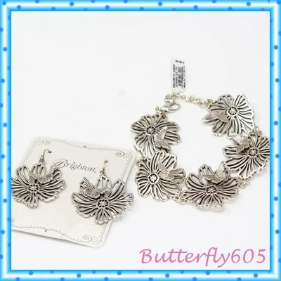 Juego de Pendientes Pulsera Brighton Flor Jardín Encantado Plata Nuevo con Etiquetas $126 Foto 1 de 4