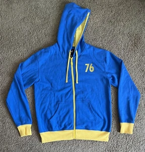 FALLOUT - VAULT 76 Hoodie Mens M Medium Blue Full Zip Fleece Bethesda Swag - Picture 1 of 13