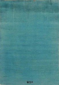 Turquoise Wool Accent Modern Rug 4x5 Hand-knotted Solid Contemporary Carpet - Picture 1 of 13
