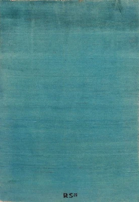 Turquoise Wool Accent Modern Rug 4x5 Hand-knotted Solid Contemporary Carpet - Image 1 of 4