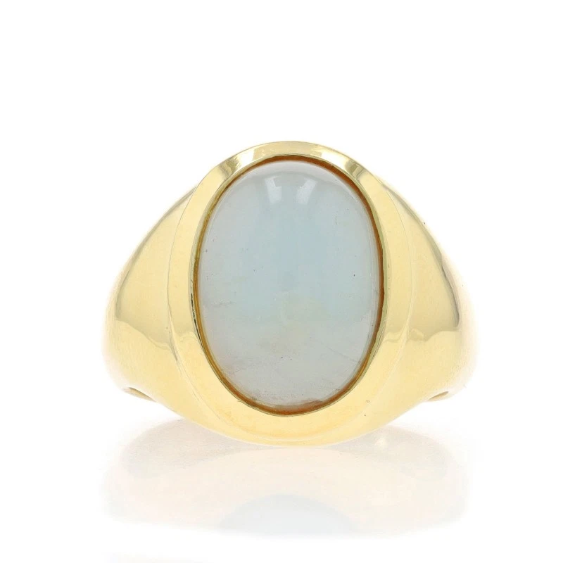 Yellow Gold Beryl Men's Ring - 18k Oval Cabochon 5.46ct Solitaire - Image 1 of 4