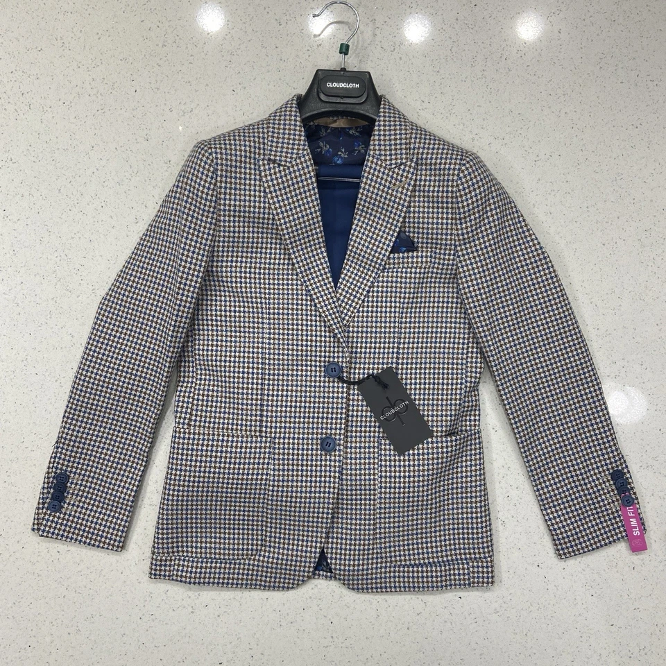 Isaac Mizrahi Boys' Slim-Fit Gingham Contrast Suit, Tan/Blue - Image 1 of 4