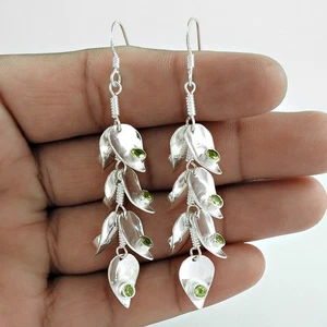 Peridot Stone Drop Earrings Christmas Gift Jewelry 925�Sterling Silver - Picture 1 of 4