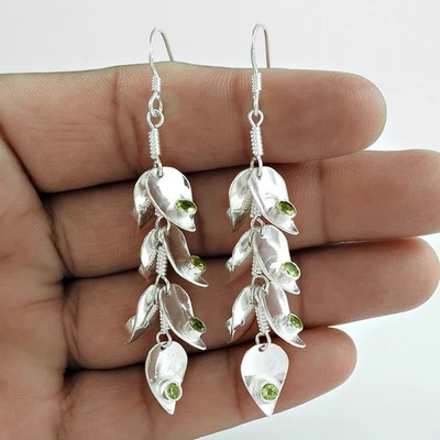 Peridot Stone Drop Earrings Christmas Gift Jewelry 925�Sterling Silver - Image 1 of 4