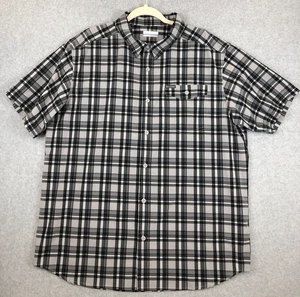 Columbia Mens Nylon Button-Down Shirt Gray/Black Plaid Size XL Short Sleeve - Picture 1 of 7
