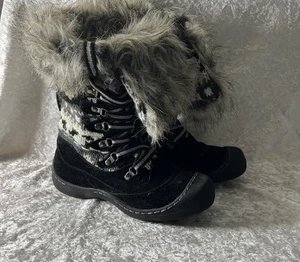 Mukluks Women’s Black/ Grey Suede Knit  Snow Winter  Boots  Thinsulatee Size 8 - Picture 1 of 11