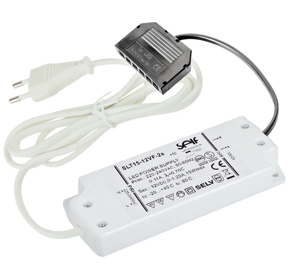 LED Trafo 12V DC 15W – Netzteil inkl. 6fach AMP Verteiler – LED Treiber 230V - Bild 1 von 1