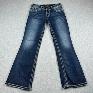 Pantalones de mezclilla PLATEADOS para mujer SUKI corte bota 30x29 tiro bajo punto grueso vaquero rodeo - Imagen 1 de 9