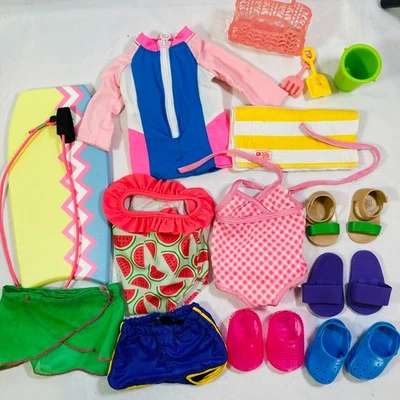 Beach Toys, Swimsuits, Surf Board, Shoes, Swim Set for 18" American Girl Doll - Image 1 of 4
