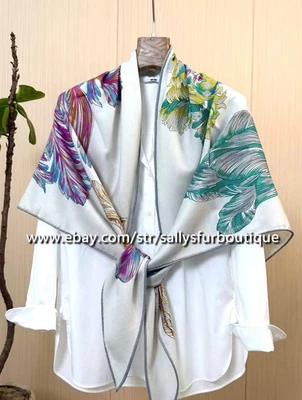 2025 Sallys Cashmere Silk Wrap Scarf Tulips Print 2 Face Triangle Shawl 190*90cm - Image 1 of 4