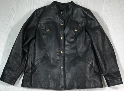 Excelente Colección Chaqueta de Cuero Negra Mujer L Motociclista Peso Pesado Forro con Cremallera Foto 1 de 4