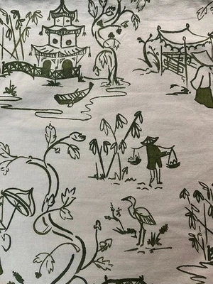 BALLARD 2 Pillow Covers IMPERIAL GARDEN CHINOISERIE Ivory/Green 20X20 RARE! - Image 1 of 4