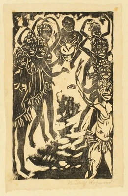 Rudolf Behrend Tänzer Post-Expressionismus signiert Holzschnitt 1938 - Bild 1 von 3