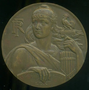 FRANCIA REPÚBLICA FRANCESA ART DECO MEDALLA DE BRONCE MASIVA MARIANNE por R. COCHET - Imagen 1 de 2