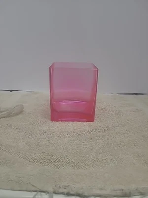 Neon Pink Heavy Glass Cube Square Vase Candle Holder - Image 1 of 4