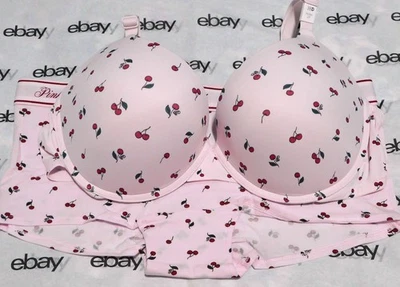 NUEVO Victoria's Secret Pink Everywhere Sujetador Push-Up Cereza 38D y Conjunto Boyshort L VS Foto 1 de 3