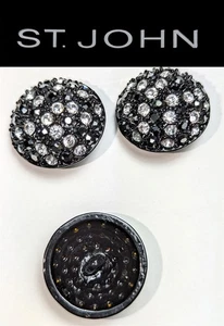 St John Knits 1 inch Domed Ice and Black Crystal Replacement Buttons (3) - Picture 1 of 1