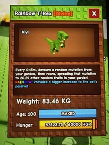 GROW A GARDEN | TITANIC RAINBOW T-Rex | 15er CD | 20,29 FRÜCHTE - Bild 1 von 1