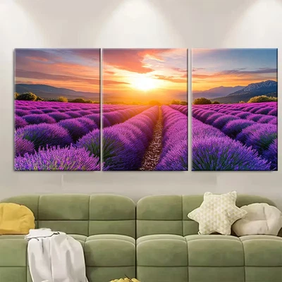 3pcs Lavender Fields Metal Print Ready to Hang Art - Image 1 of 4
