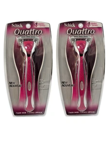 2 pack Schick Quattro Razor Shaver New 1 Handle & 1 Cartridge FAST FREE SHIPPING - Picture 1 of 2