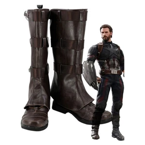 Avengers: Infinity War Captain America Mens Long Boots Cosplay Zipper PU Shoes - Picture 1 of 4